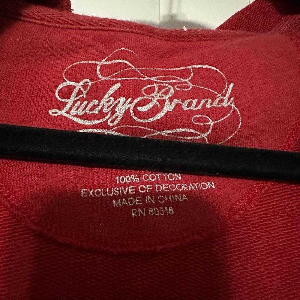 Lucky brand red jacket/robe/hoodie with attached adjustable belt , hooded robe - Picture 2 of 5